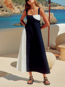 Simple Contrast Color Sling Back Smocked Maxi Dress