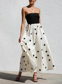Elegant Wrap-Around Polka Dot Print Stitching A-Line Maxi Dress