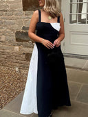 Simple Contrast Color Sling Back Smocked Maxi Dress