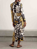 Unique Abstract Botanical Print Midi Dress