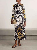 Unique Abstract Botanical Print Midi Dress