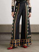 Unique Retro Print Tight Waist Wide Leg Pants