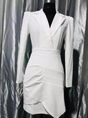 Classic Irregular Pleated Slim-Fit Suit Collar Mini Dress (Without Belt)