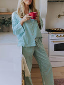 Blue Loose Fit Heart Stripe Print Pajama Set