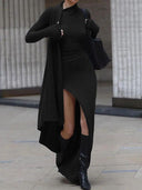 Unique knitted long sleeve sexy slit slim maxi dress
