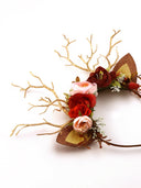 Burgundy Flower Christmas Reindeer Headband