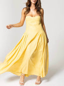 Elegant Pleated Halter Backless Dora Midi Dress