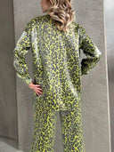 Unique Leopard Print Long-sleeved Top and Loose Elastic Waist Tie Pants Set