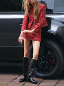 Elegant Tweed Plaid Long-sleeved Casual Pocket Jacket