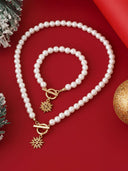 Christmas Snowflake Pearl Holiday Gift Necklace Set