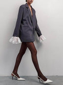 Exquisite Lace Ruffles And Striped Loose Suit
