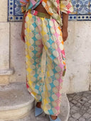 Vintage Chic Painted Print Elastic Pocket Pants