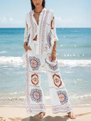 Modern Exquisite Satin Floral Print Loose Wide-Leg Pants