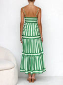 Suspender Open Back Striped Positioning Print Pocket Midi Dress