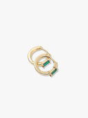 Silver Baguette Emerald Huggies