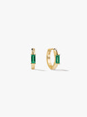 Silver Baguette Emerald Huggies