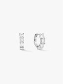 Emerald Cut Sapphire Silver Huggies