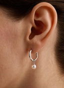 Silver Pearl Charm Hoops