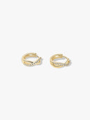Cross Half Pave Sapphire Huggies