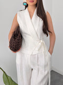 Casual Sleeveless Wrap Vest Top & High-Waist Wide-Leg Pants Two-Piece Set