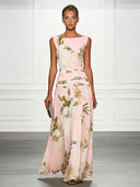 Fresh Sleeveless Boat Neck Printed Party Maxi Dress