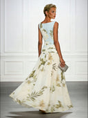 Fresh Sleeveless Boat Neck Printed Party Maxi Dress