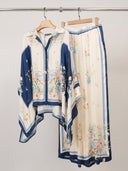 Exquisite Satin Print High-Waist Wide-Leg Pants