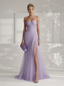 Elegant Strapless Pleated Tulle Maxi Dress