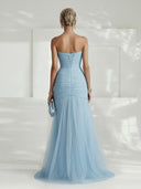 Elegant Strapless Pleated Tulle Maxi Dress