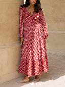 Retro Geometric Print Tiered Bohemian Beach Maxi Dress