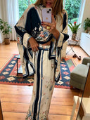 Exquisite Satin Print Loose Batwing Sleeve Open-Front Shirt