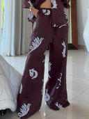 Exquisite Tropical Leaf Print Shirt & Pants Two-Piece Set