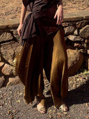 Elegant Asymmetrical Drape Top & Printed Wide-Leg Pants Two-Piece Set