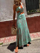 Unique Tie-dye Print Cutout Design Slit Stretch Dress