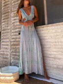 Unique Tie-Dye Print Hollow Slit Maxi Dress