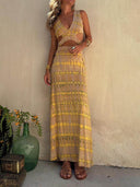 Unique Tie-dye Print Cutout Design Slit Stretch Dress