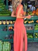 Unique Tie-dye Print Cutout Design Slit Stretch Dress