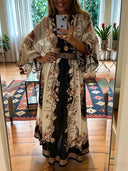 Elegant Retro Ethnic Print Two-Piece Dress