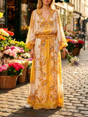 Elegant Retro Ethnic Print Two-Piece Dress