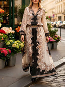 Elegant Retro Ethnic Print Two-Piece Dress