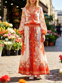 Elegant Retro Ethnic Print Two-Piece Dress