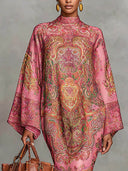 Retro Paisley Print Round Neck Flared Sleeve Midi Dress