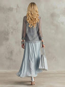 Elegant Sheer Tie-Front Shirt Three-Piece Set