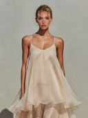 Elegant Spaghetti Strap Tiered Ruffle Flowy Maxi Dress