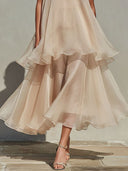 Elegant Spaghetti Strap Tiered Ruffle Flowy Maxi Dress