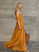 Bohemian Off-Shoulder Ruffle Chiffon Maxi Dress