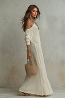 Off-Shoulder Slit Knit Dress