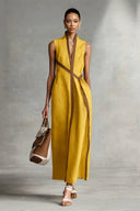 Stand Collar Lace-up Maxi Dress