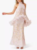 Elegant Floral Print Halterneck Cape Chiffon Top