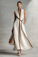 Stand Collar Lace-up Maxi Dress